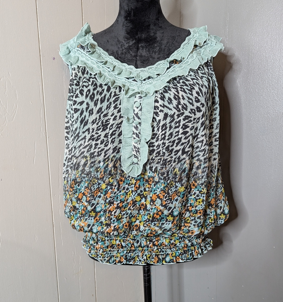 Mint Ruffle Animal Print Blouse